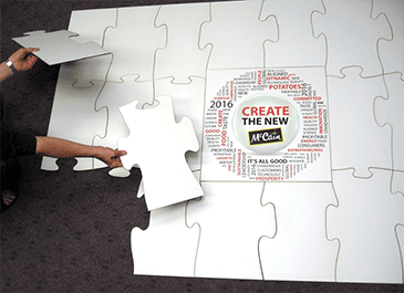 Giant puzzle with blank pieces that can be written on using permanent markers or ballpoint pens.  Great for brainstorming!