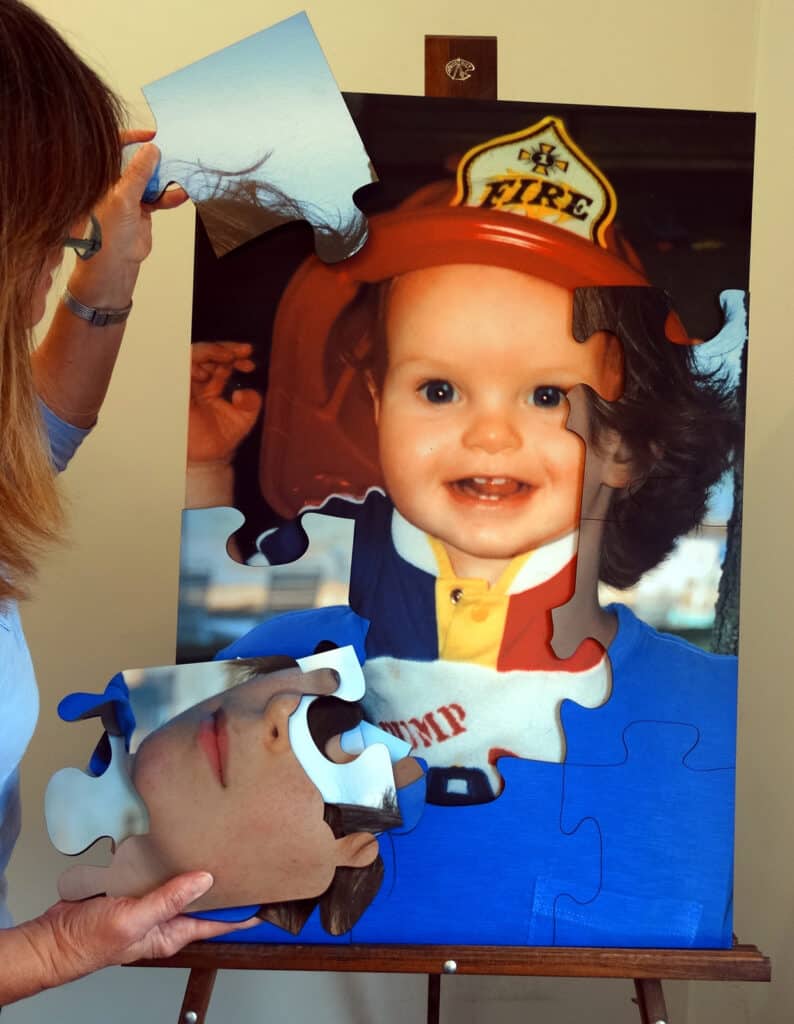 Here's a Mitzvah puzzle with optional baby photo on magnetic panel