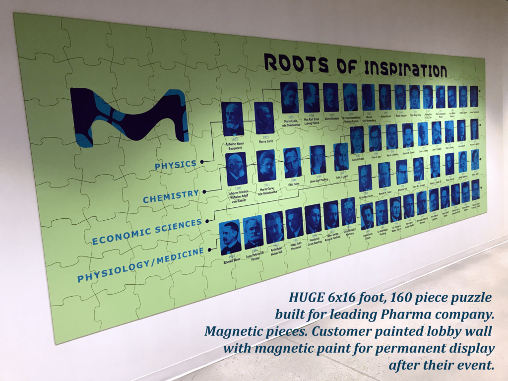 Huge puzzle for scientific corporate wall display celebrates notable scientists