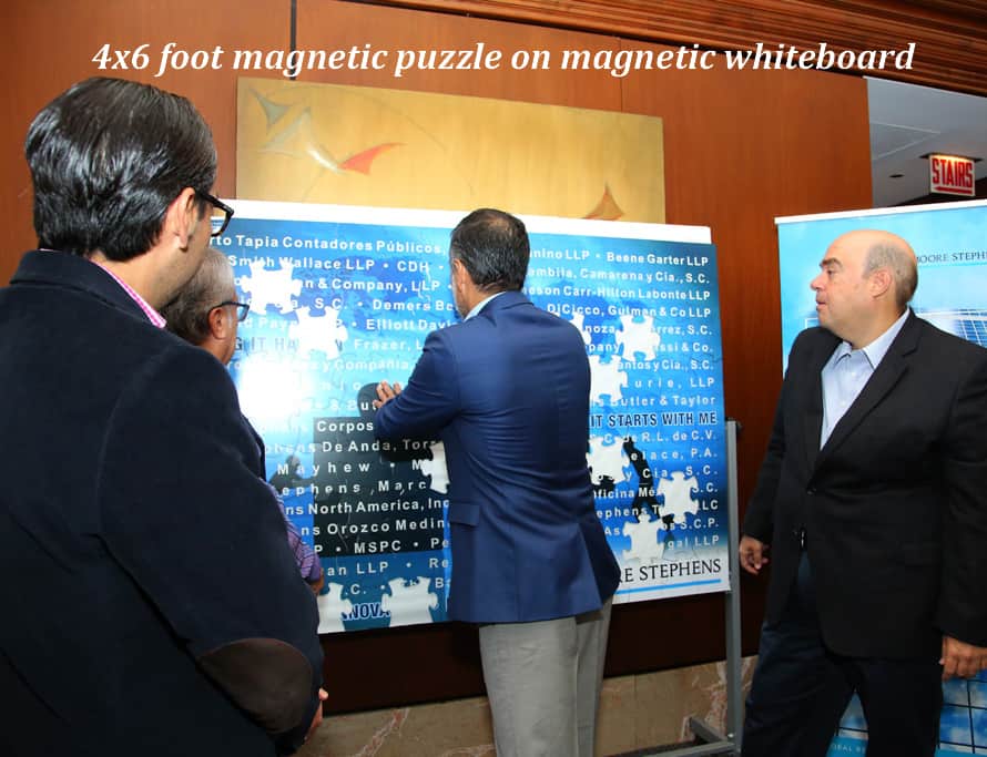 giant magnetic teambuilding event puzzle shown on magnetic whiteboard